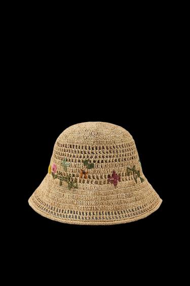 GORRO BUCKET FLORES BORDADAS - Beige claro de Zara