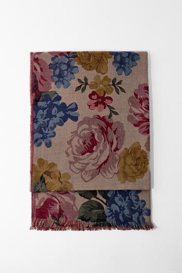 Zara FLORAL PRINT SCARF WITH WOOL - Pink