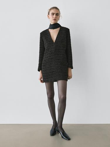 Zara Short V-neckline dress with tie detail - STUDIO - Black
