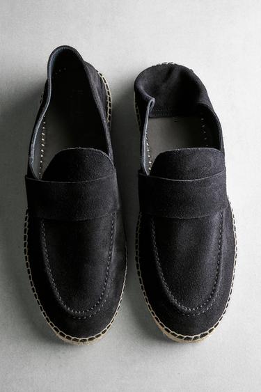Zara Split suede leather espadrille with piece - Navy Blue - Image 0