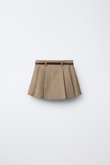 CHECK BELTED BERMUDA SKORT - Light beige by Zara - Image 1
