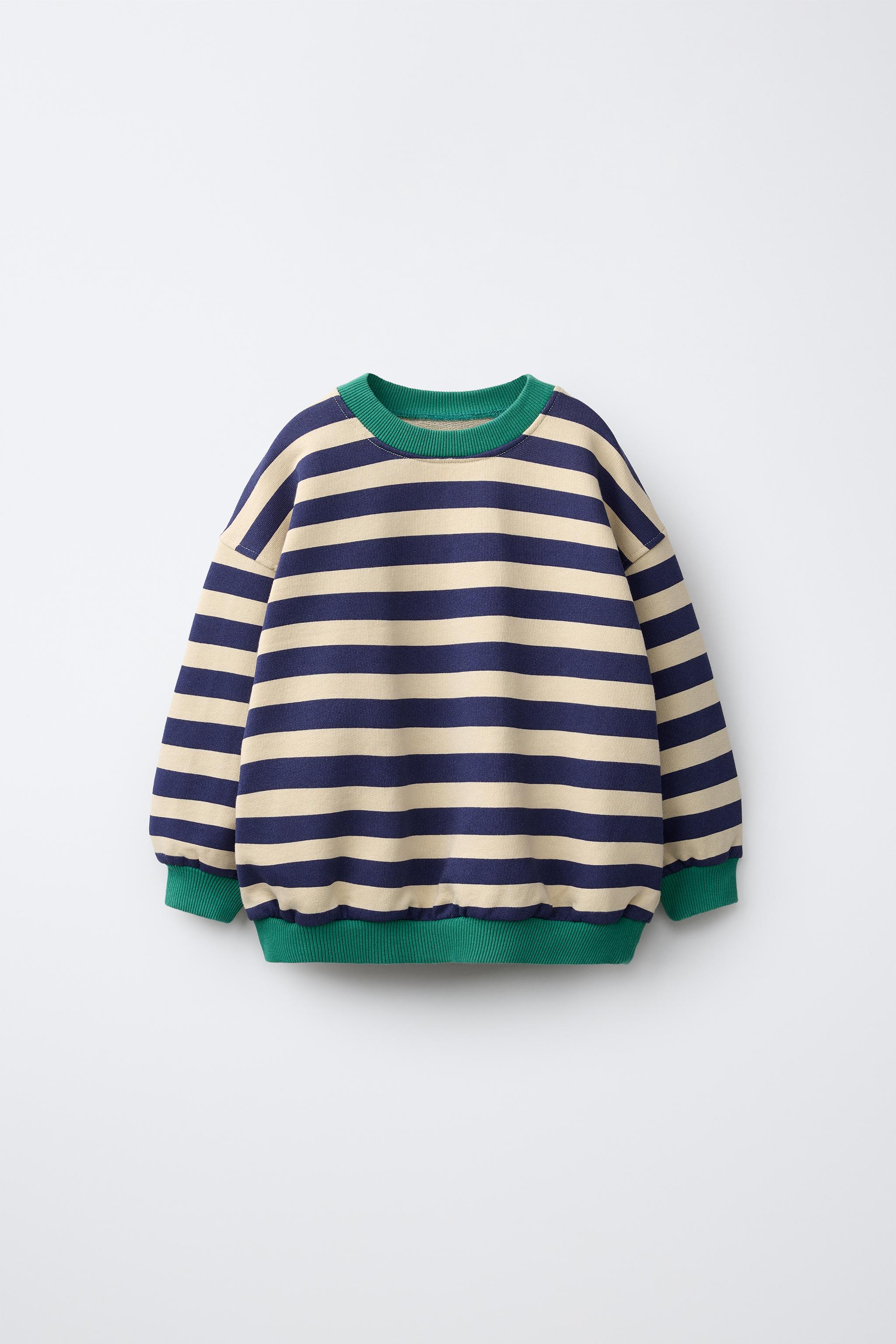CONTRAST STRIPED SWEATSHIRT — Ecru / Blue