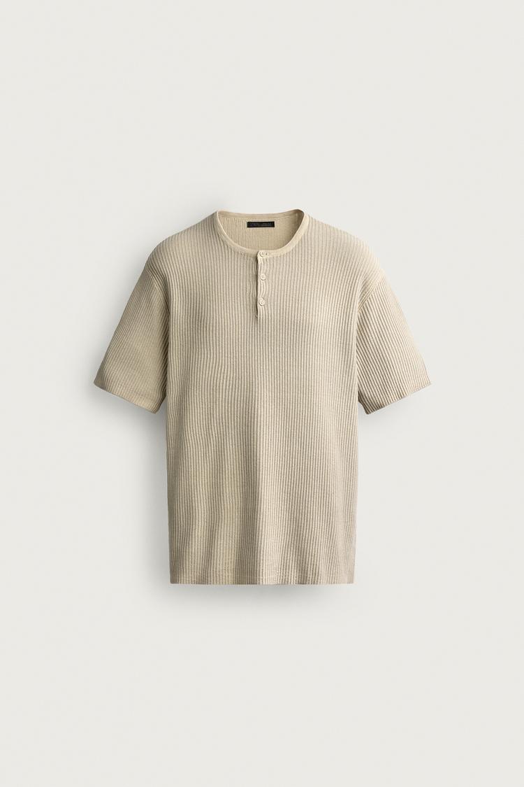 WASHED KNIT HENLEY T-SHIRT