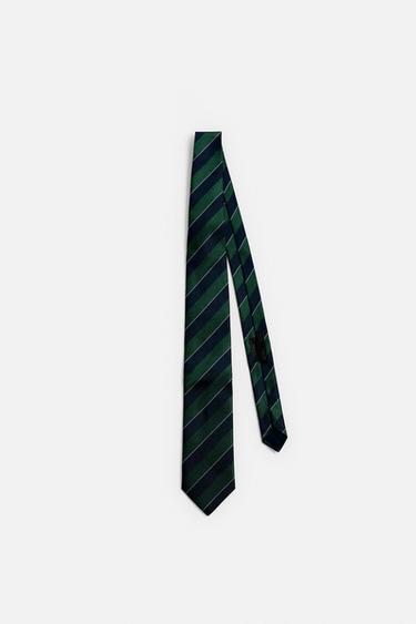 100% STRIPED SILK TIE - Green / Blue by Zara - Image 2