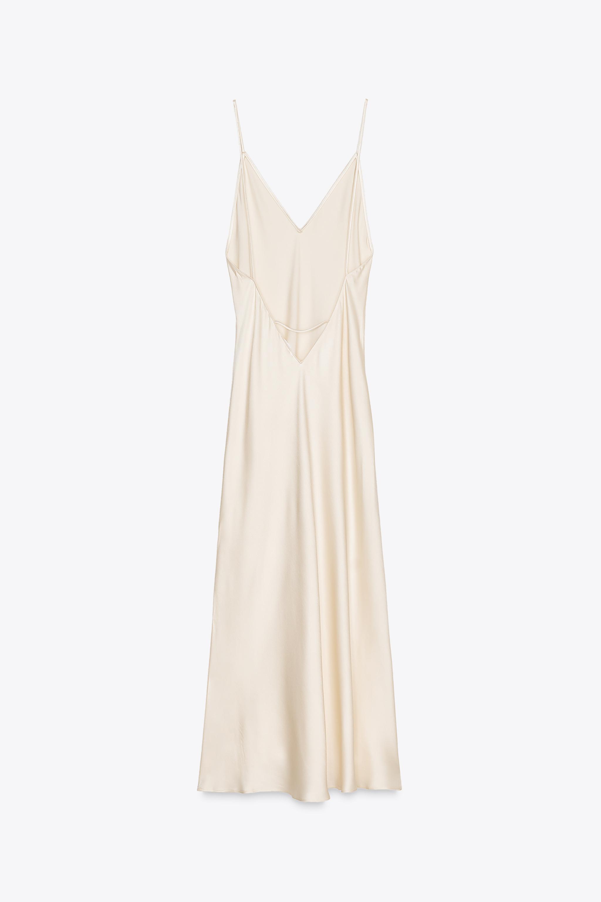 【ZARA】SATIN LACE MIDI DRESS Oyster-white | 1377/927/251 SATIN LACE MIDI DRESS - Oyster-white | ZARA United States