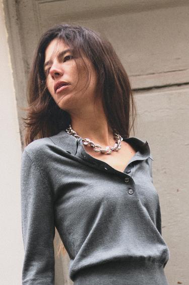 PULL POLO EN MAILLE UNIE - Gris chiné de Zara - Image 2