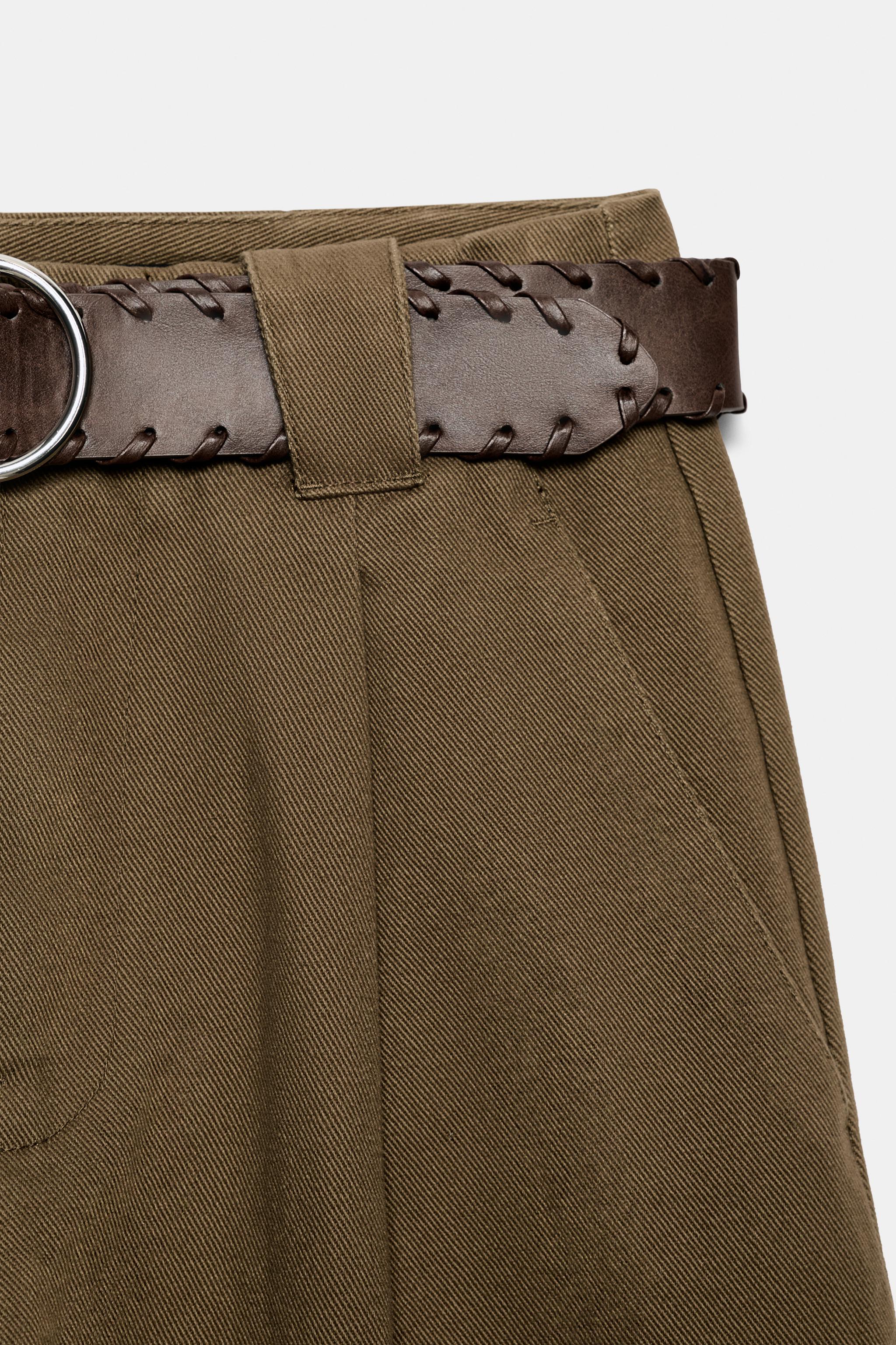 WIDE-LEG PLEATED BELTED PANTS