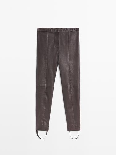 Zara Nappa leather leggings with elasticated detail - Brown