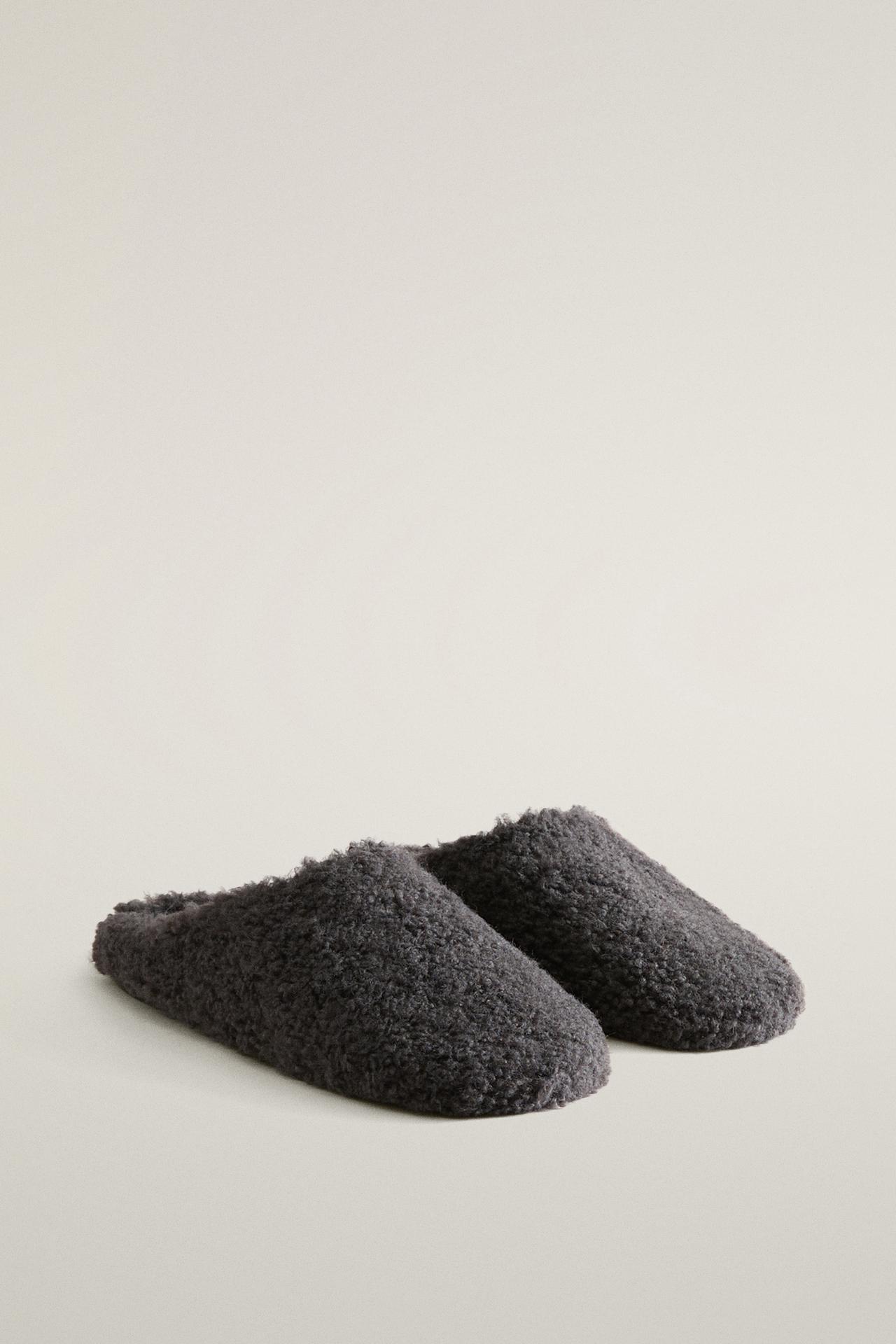 FAUX SHEARLING MULE SLIPPERS — Dark Gray
