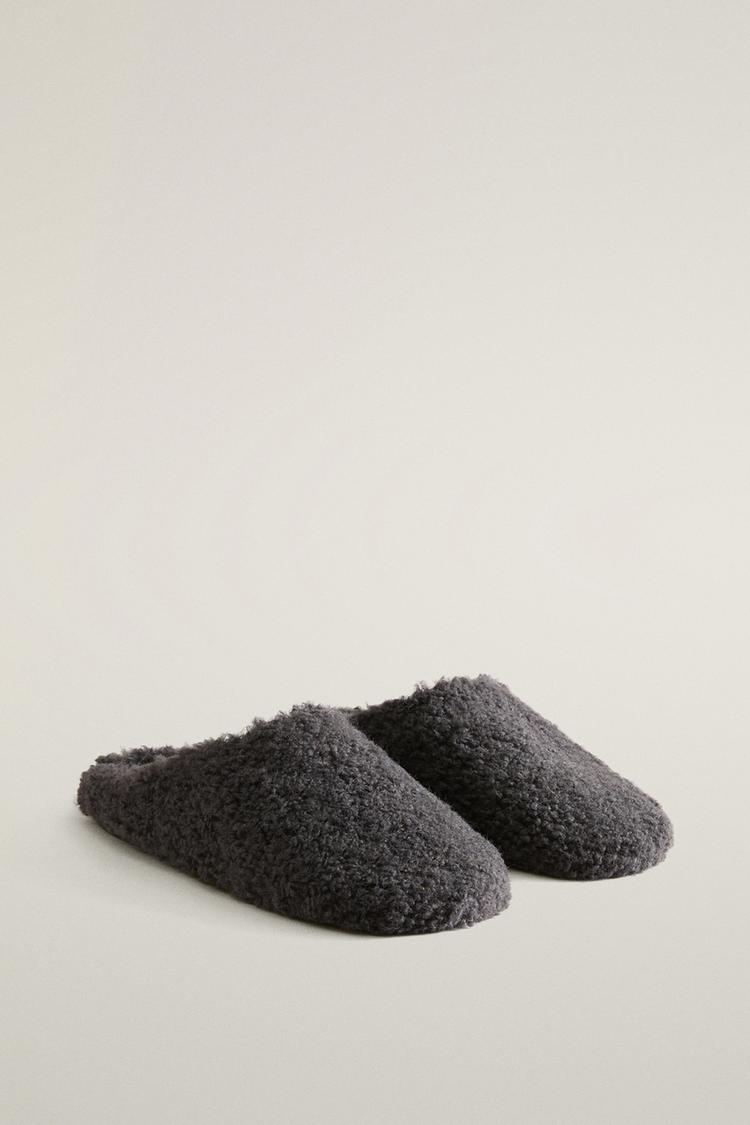 FAUX SHEARLING MULE SLIPPERS — Dark Gray