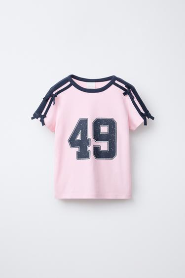 VARSITY T-SHIRT WITH BOWS - Pink by Zara