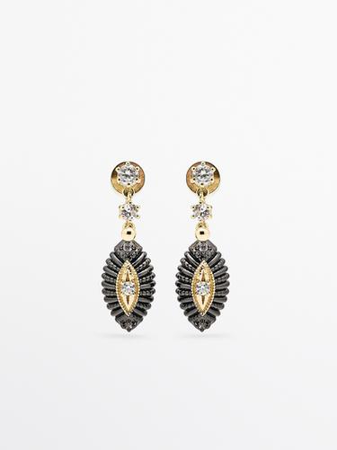 Pendientes joya brillos - Dorado de Zara