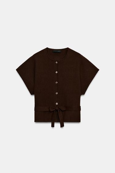 CHAQUETA PUNTO CINTURÓN - Marrón de Zara
