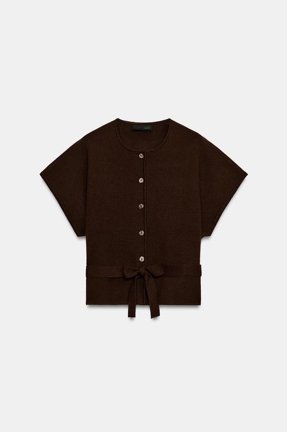 BELTED CARDIGAN - Brown by Zara - Image 0