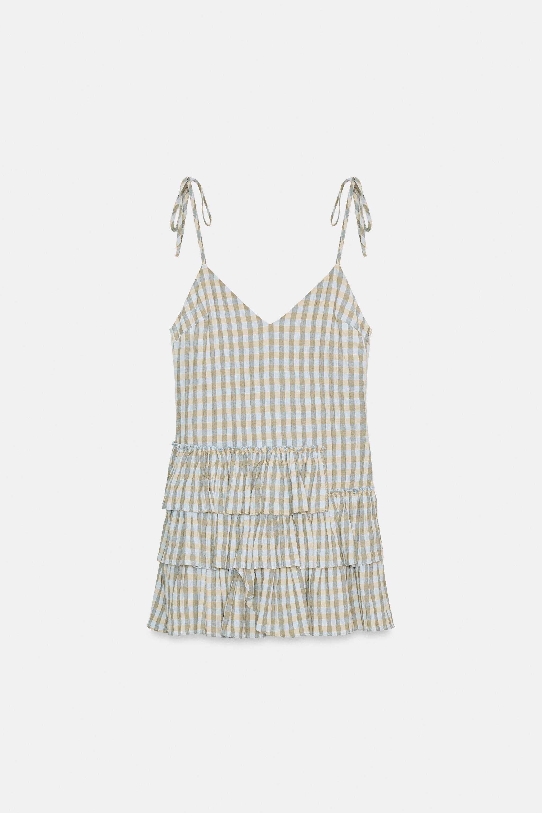 ROBE COURTE À CARREAUX ET VOLANTS