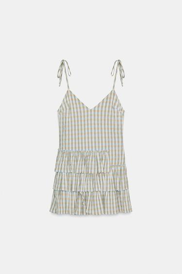 MINI CHECK DRESS WITH RUFFLES - Grey / Beige by Zara - Image 6