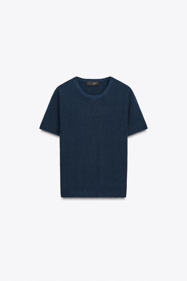 PLAIN KNIT SHORT SLEEVE TOP - Navy blue by Zara - Image 0