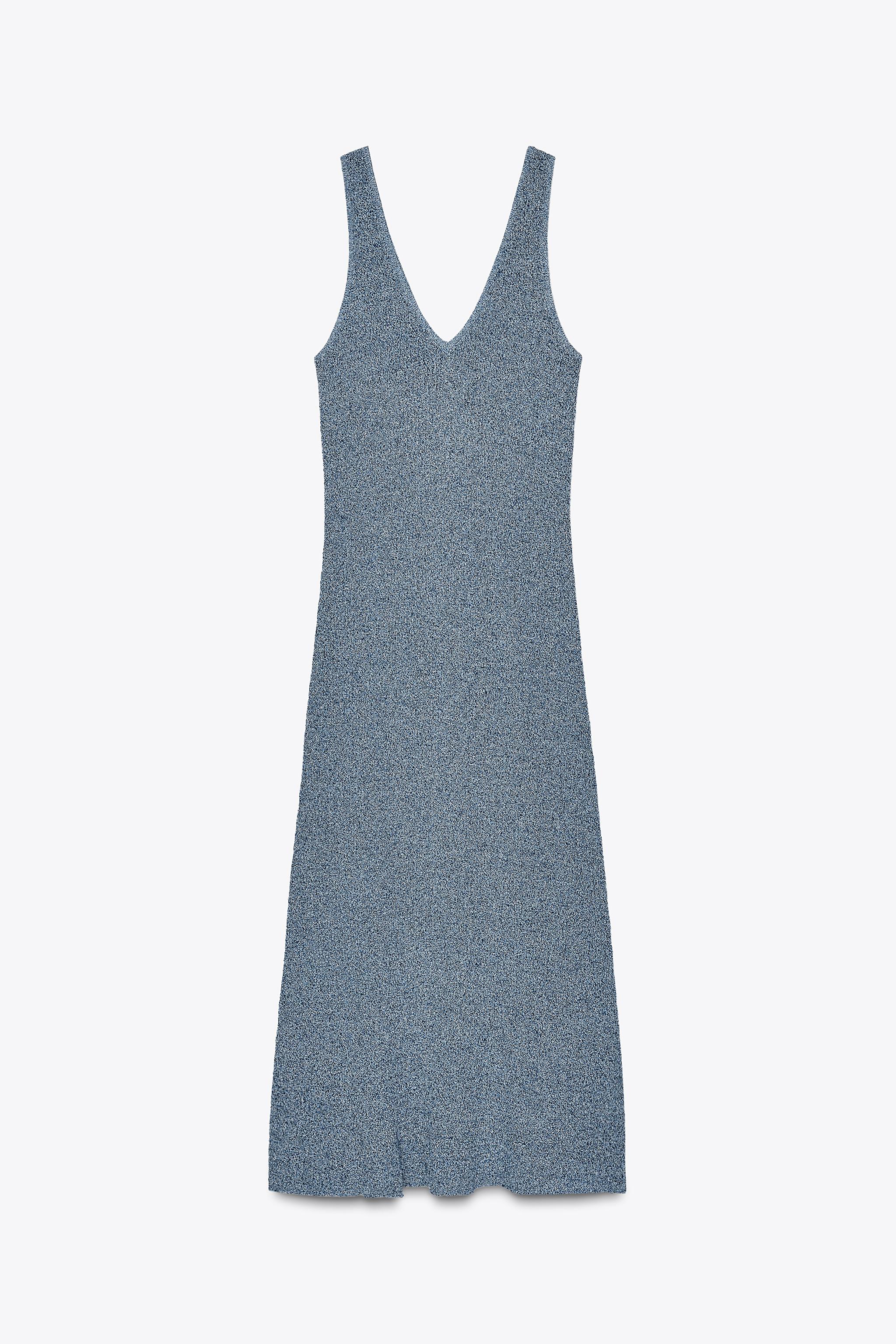 ZARA ラスティック ミディワンピース 8779/153 ラスティック ミディワンピース - 青色/白色 | ZARA Japan / 日本