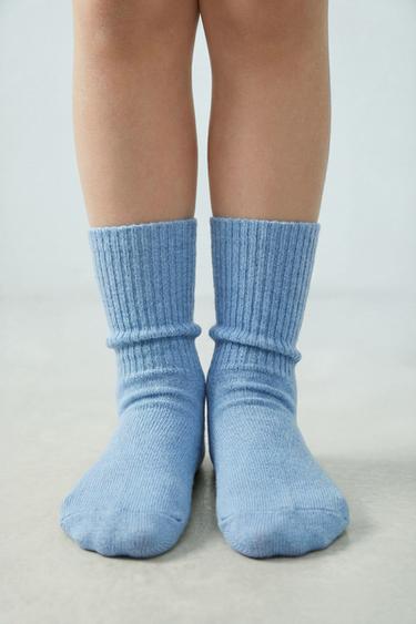 LONG PLAIN RIBBED SOCKS - Blue by Zara