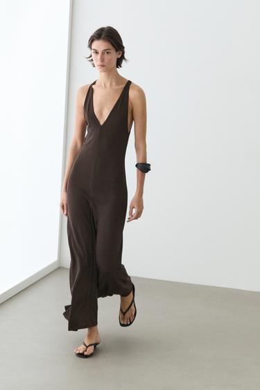 Zara Flowing V-neck midi dress - Brown