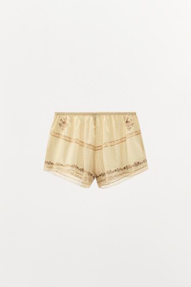 FLORAL EMBROIDERED LACE SHORTS - LIMITED EDITION - Yellow by Zara - Image 3