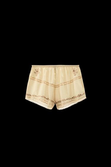 FLORAL EMBROIDERED LACE SHORTS - LIMITED EDITION - Yellow by Zara - Image 0