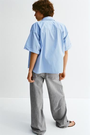CHEMISE EN POPELINE AVEC POCHE - Bleu clair de Zara - Image 3