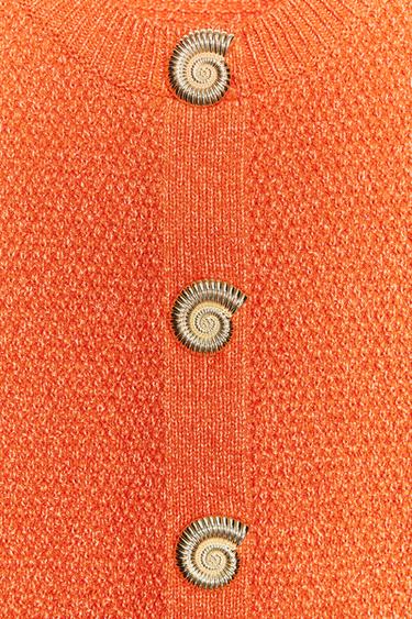 TOP GILET EN MAILLE BOUTON COQUILLAGE - Orange de Zara - Image 6