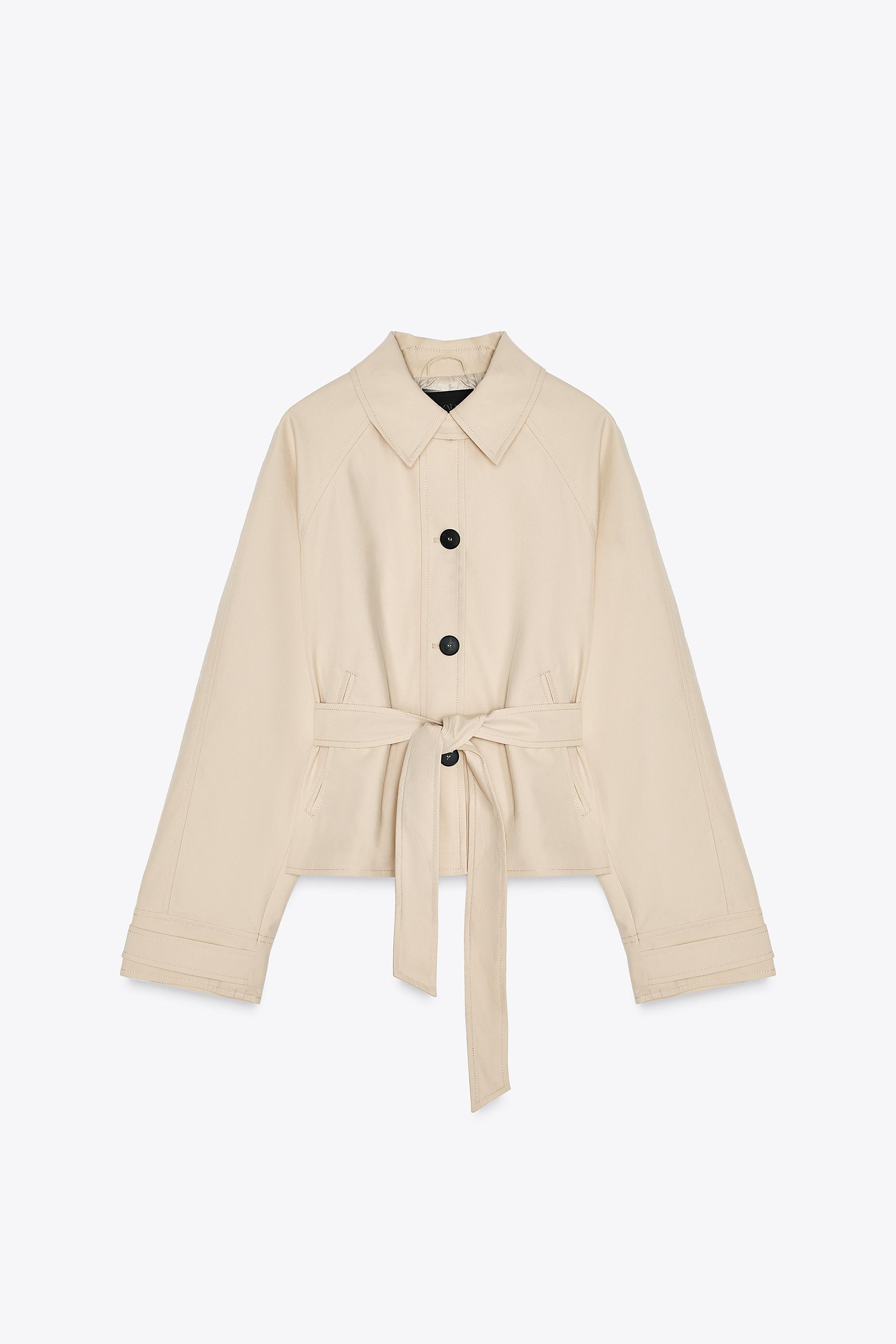 Zara Belted Cream Shacket SHORT TRENCH COAT WITH BELT Camel ZARA