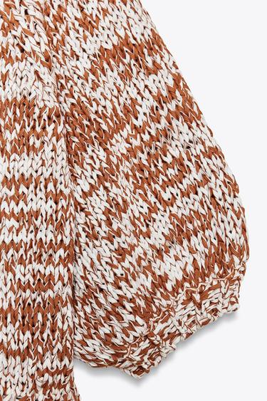 COMBINED KNIT PEPLUM TOP - CAMEL/WHITE  by Zara - Image 6