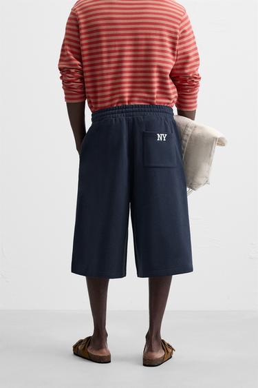 EMBROIDERED OVERSIZED FIT JOGGER BERMUDA SHORTS - Ink blue by Zara - Image 2