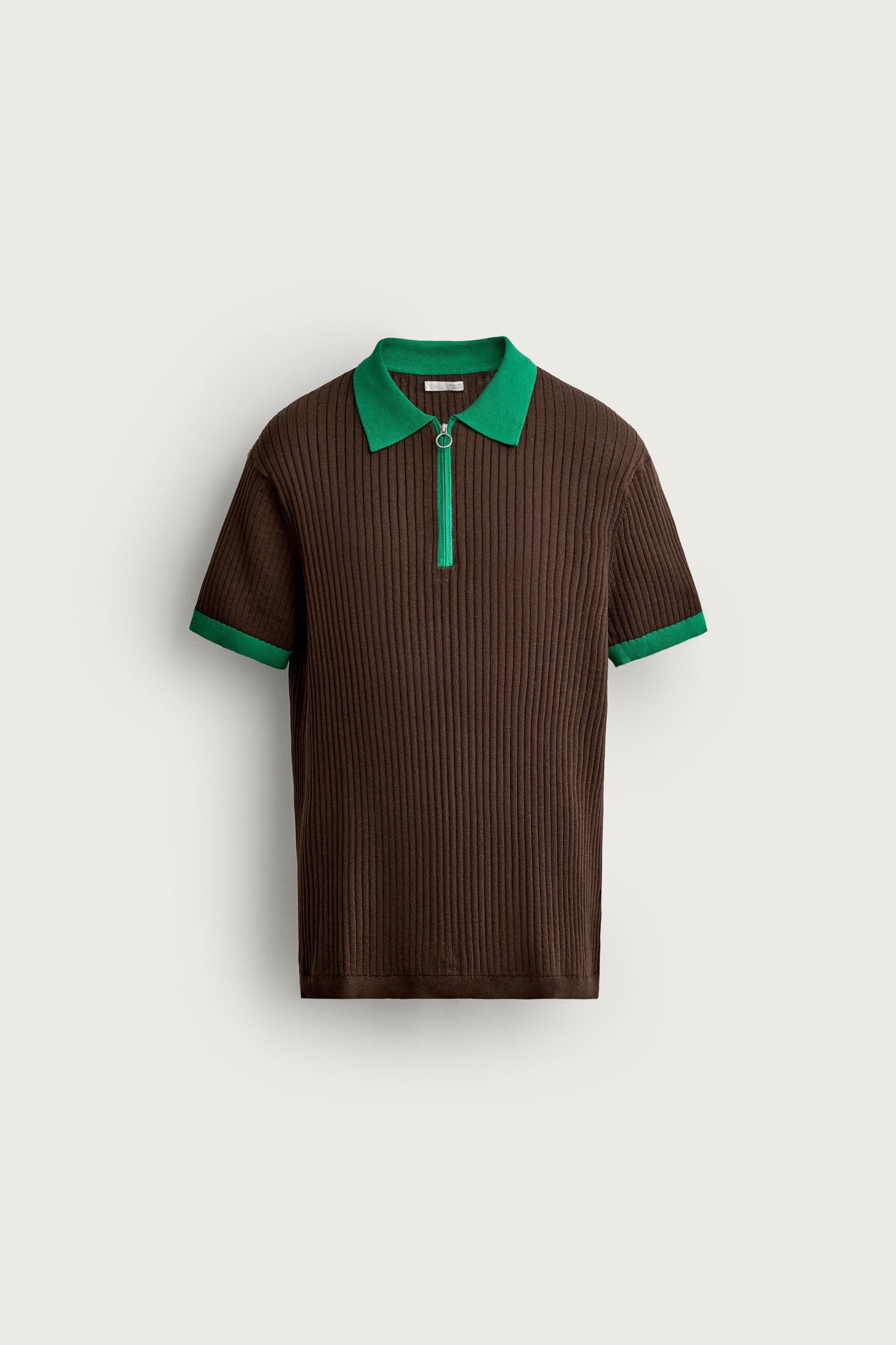 Мужские рубашки Zara COLOR BLOCK ZIP KNIT POLO SHIRT — фото 7