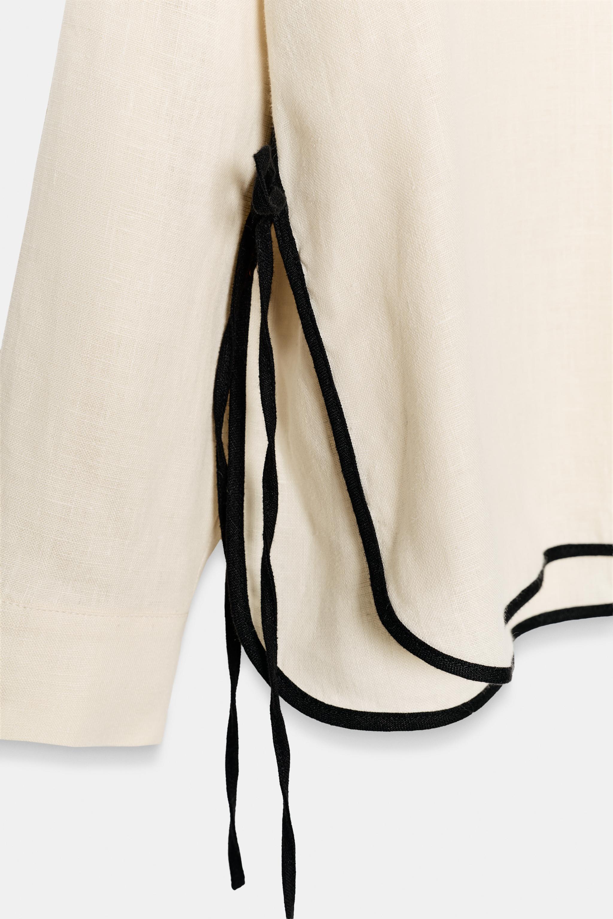 Женские рубашки Zara 100% LINEN PIPED TRIM SHIRT ZW COLLECTION — фото 7