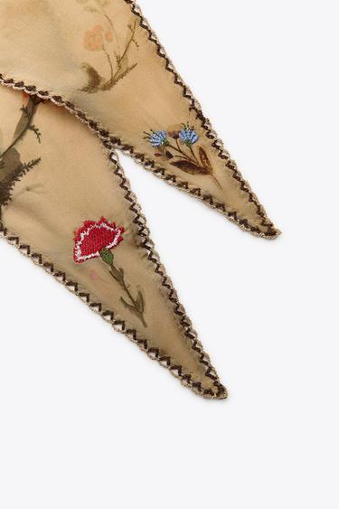 EMBROIDERED FLORAL BANDANA WITH TOPSTITCHING - camel by Zara - Image 2