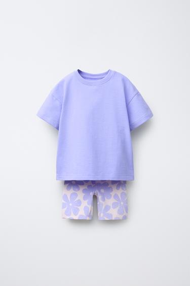 CONJUNTO CAMISETA LISA Y LEGGING CICLISTA ESTAMPADO - Malva de Zara