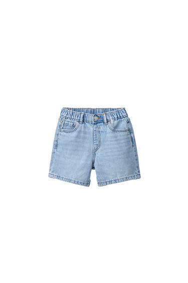 Zara BAGGY DENIM SHORTS - Mid-blue