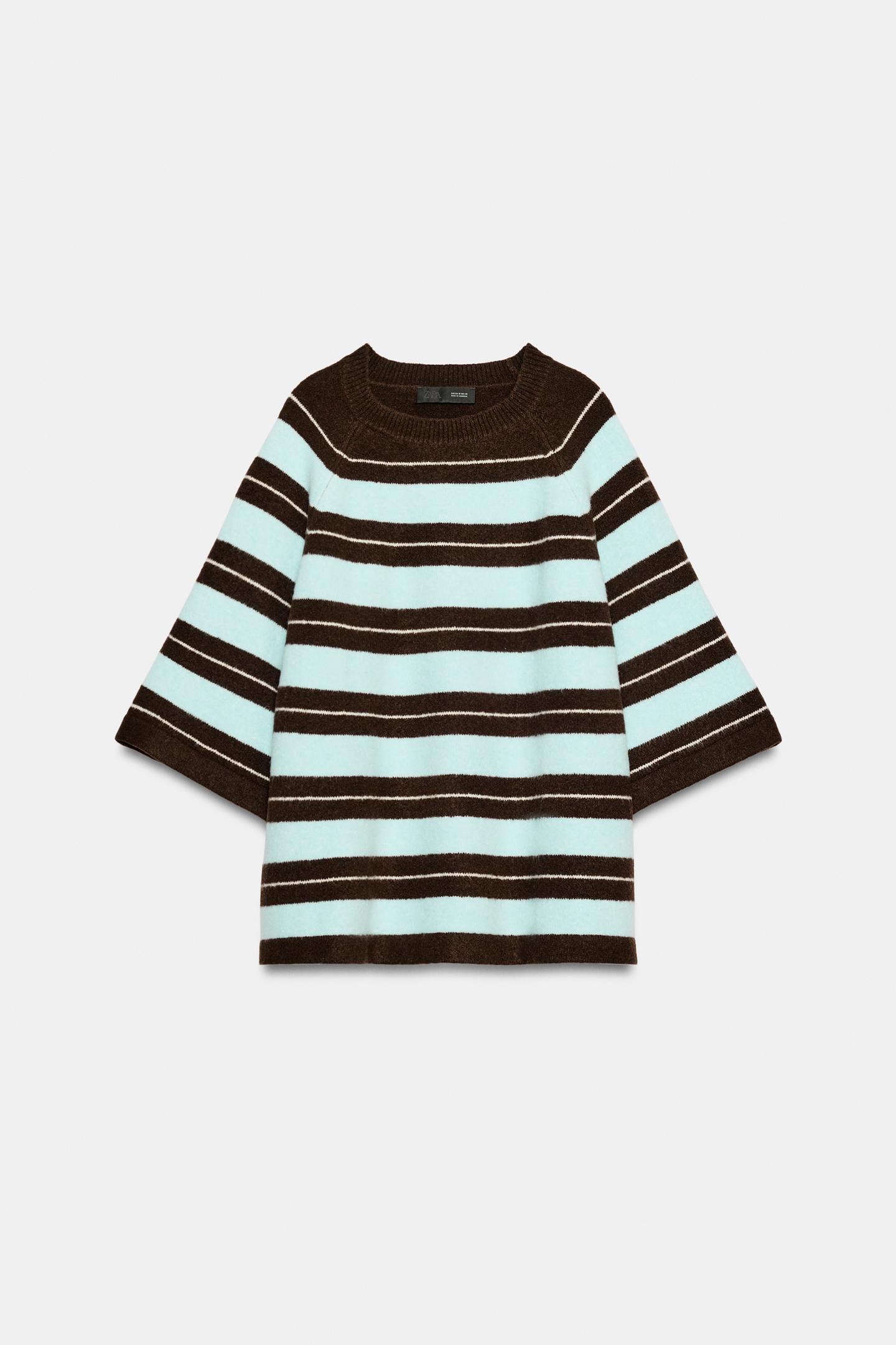 Женский свитер Zara Soft-Touch Striped Knit Jumper, цвет: Коричневый синий — фото 6