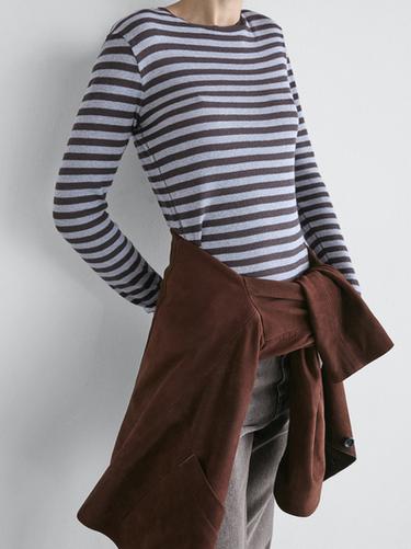 Zara Cotton blend striped long sleeve T-shirt - Brown