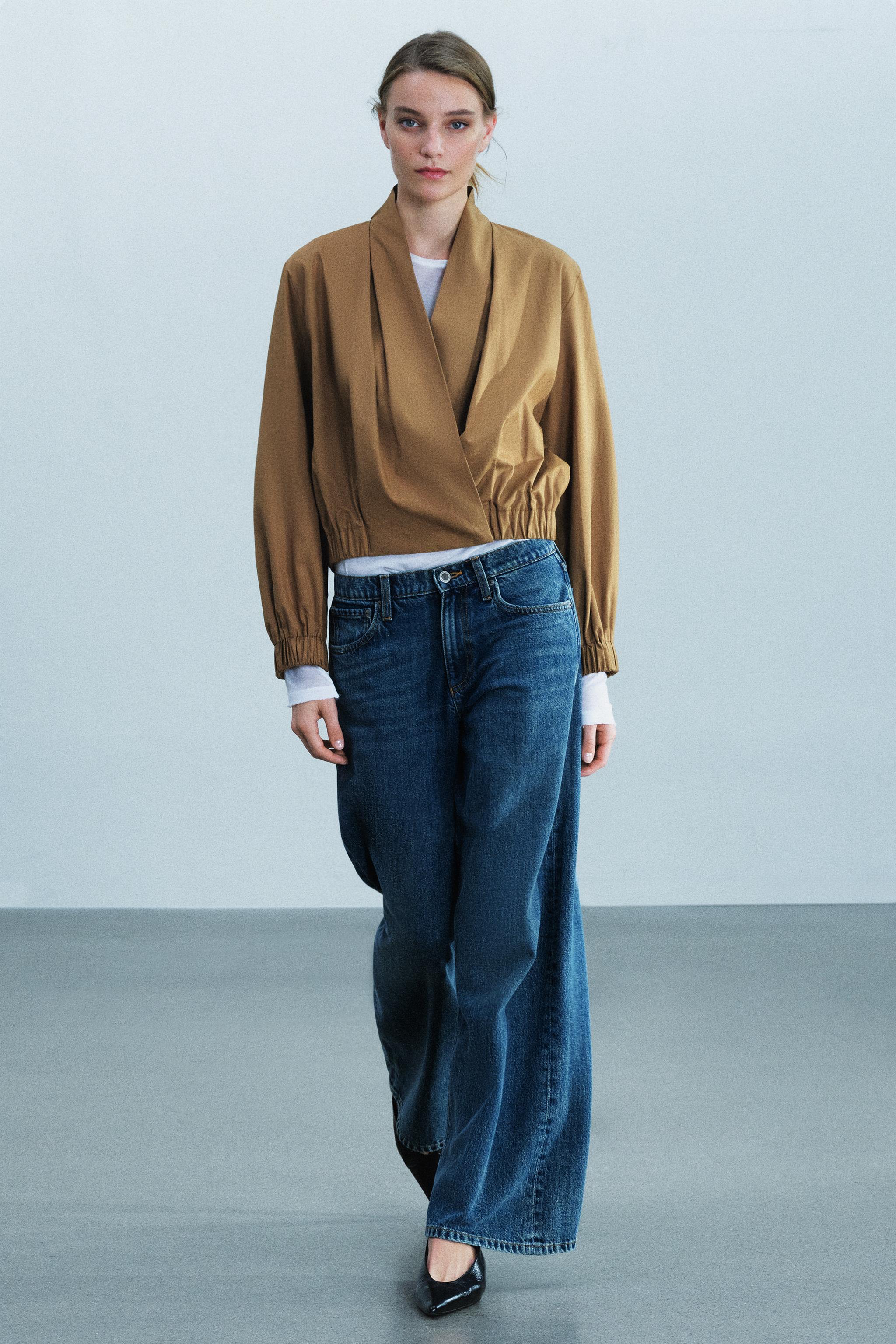 Zara ZW COLLECTION ÇAPRAZ KAPAMALI BOMBER GÖMLEK