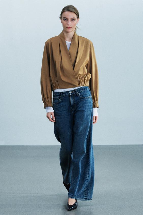 Zara ZW COLLECTION WRAP-FRONT BOMBER SHIRT - Ocher - Image 0
