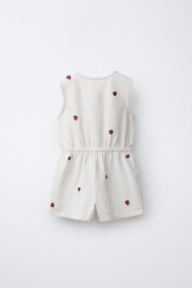 EMBROIDERED STRAWBERRY TWILL PLAYSUIT - Ecru by Zara - Image 1