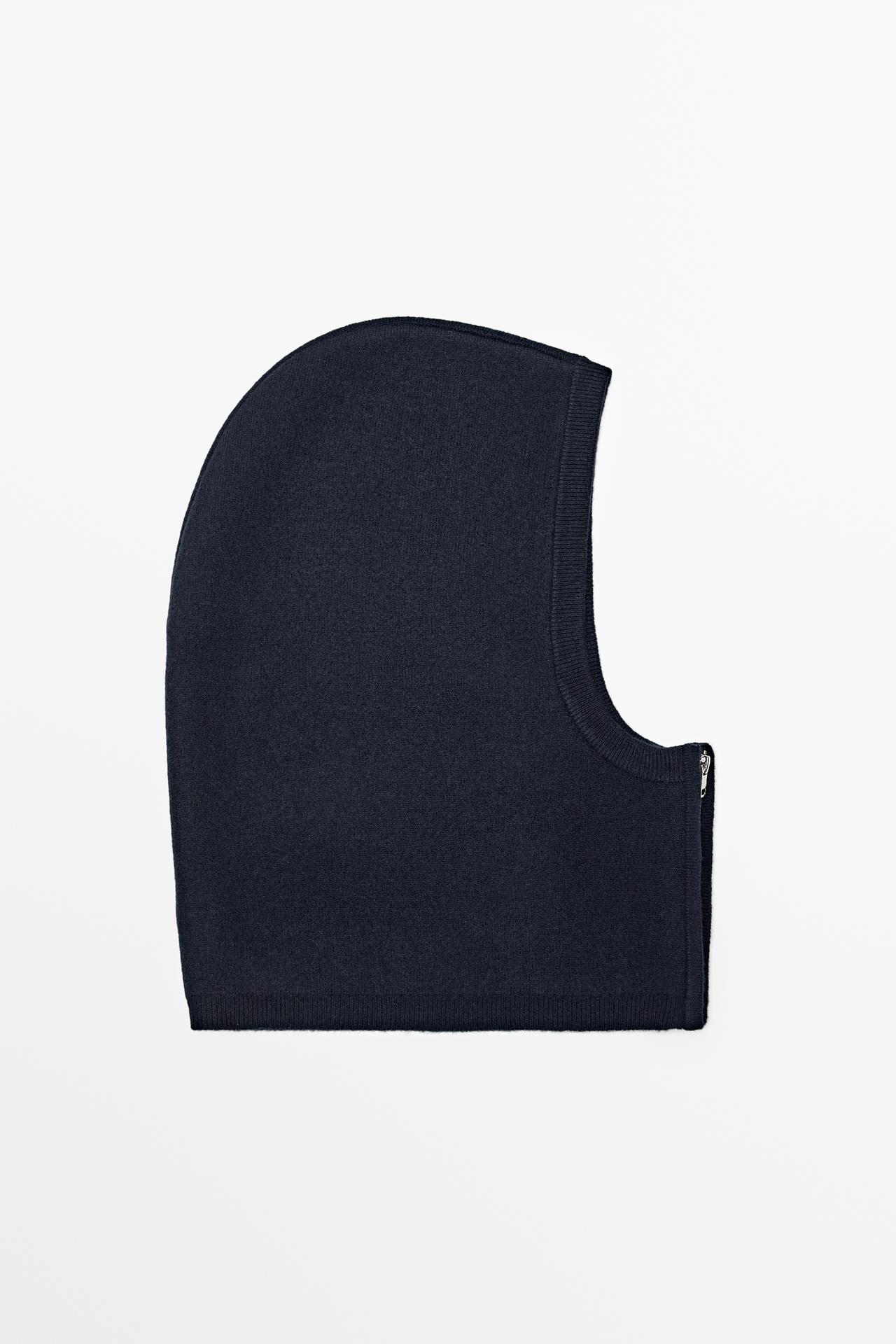 Wool-blend balaclava with hood and zip — Navy blue