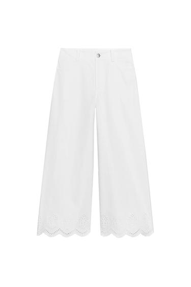 PANTALÓN CULOTTE BORDADOS PERFORADOS - Blanco de Zara