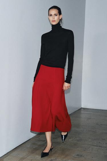 ZW COLLECTION CAPE MIDI SKIRT - Red by Zara - Image 2