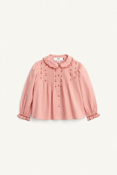 LIMITED EDITION EMBROIDERED FLORAL SHIRT - Pink marl by Zara