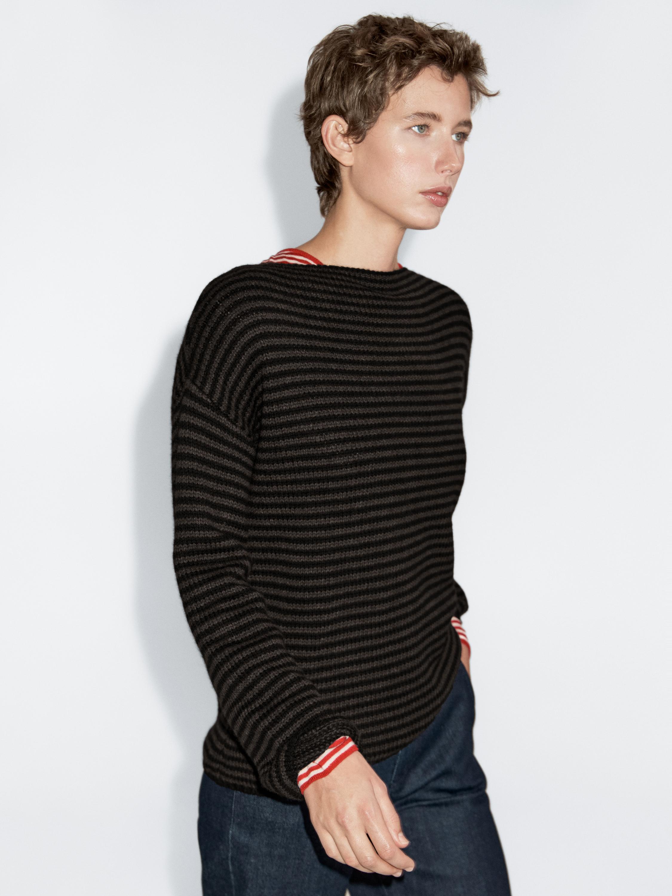 100% wool striped knit sweater