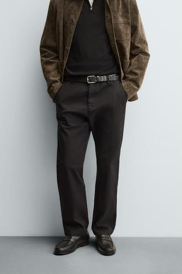Zara 斜紋直筒長褲 - 黑色