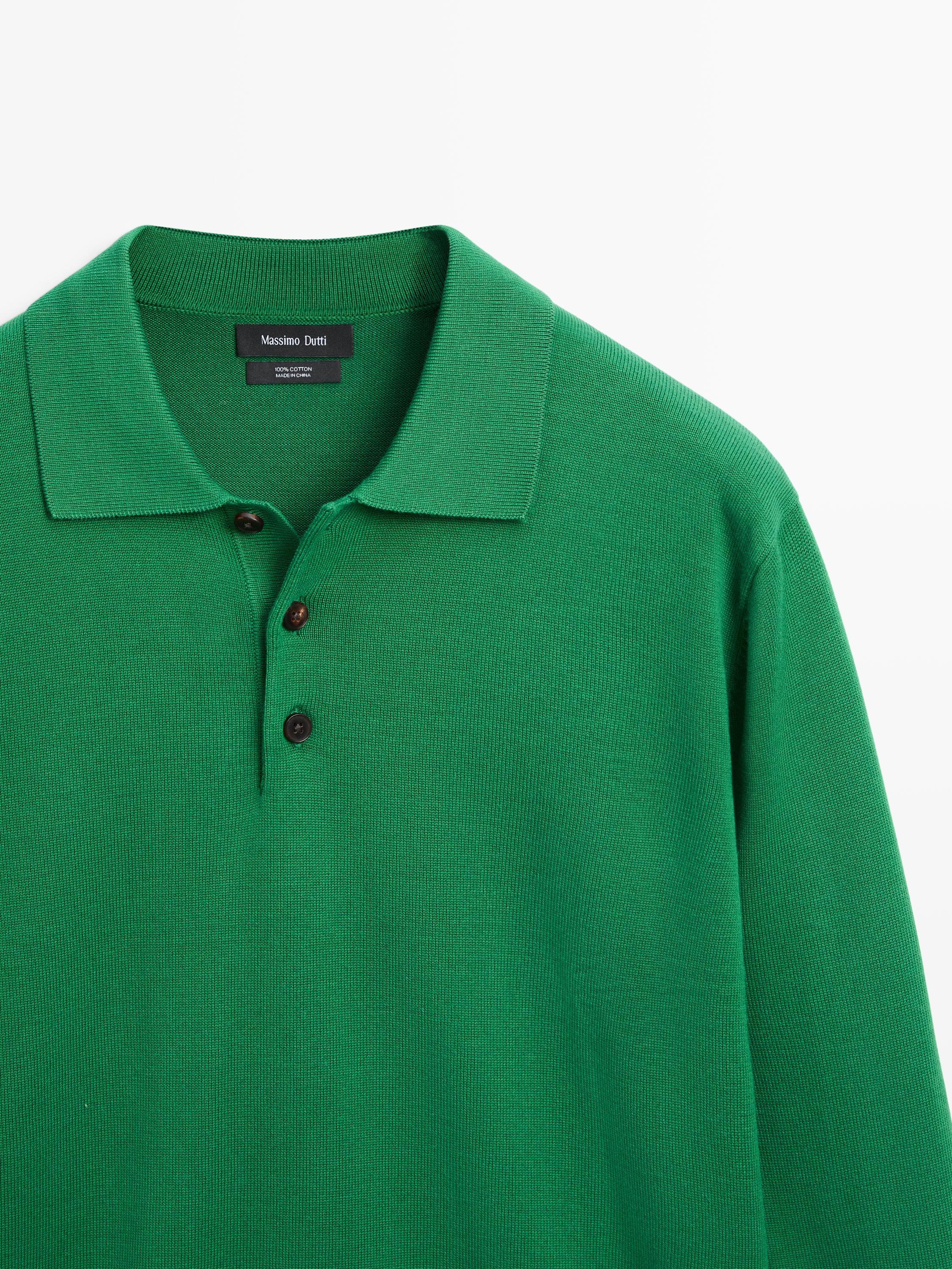 Cotton knit polo collar sweater