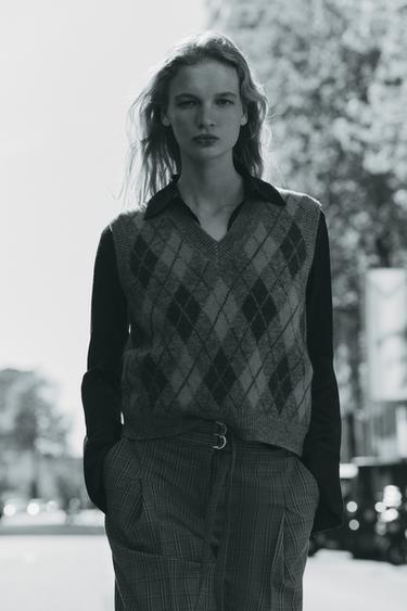 DIAMOND JACQUARD WAISTCOAT - Green by Zara