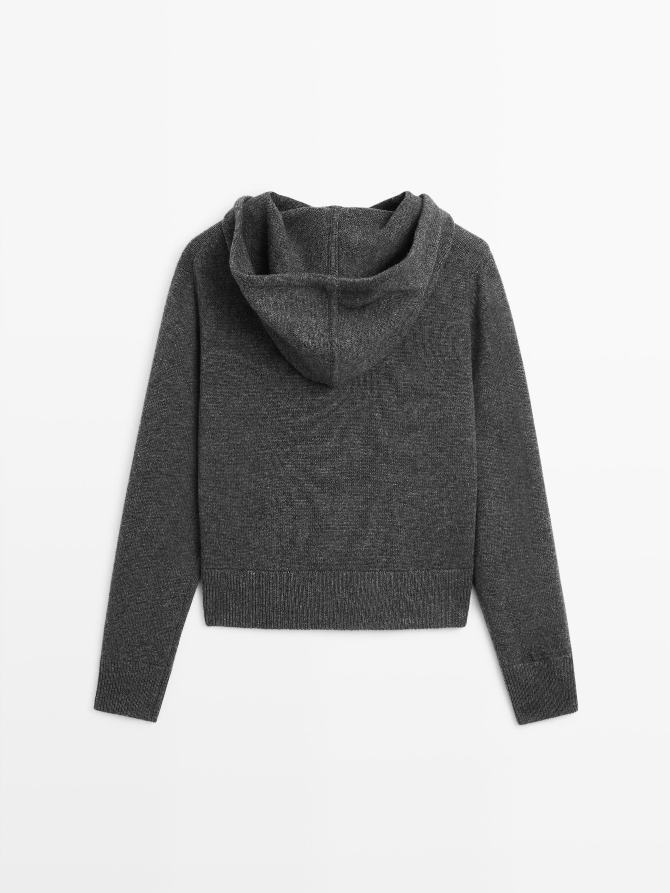 Cardigan zippé à capuche en laine mélangée